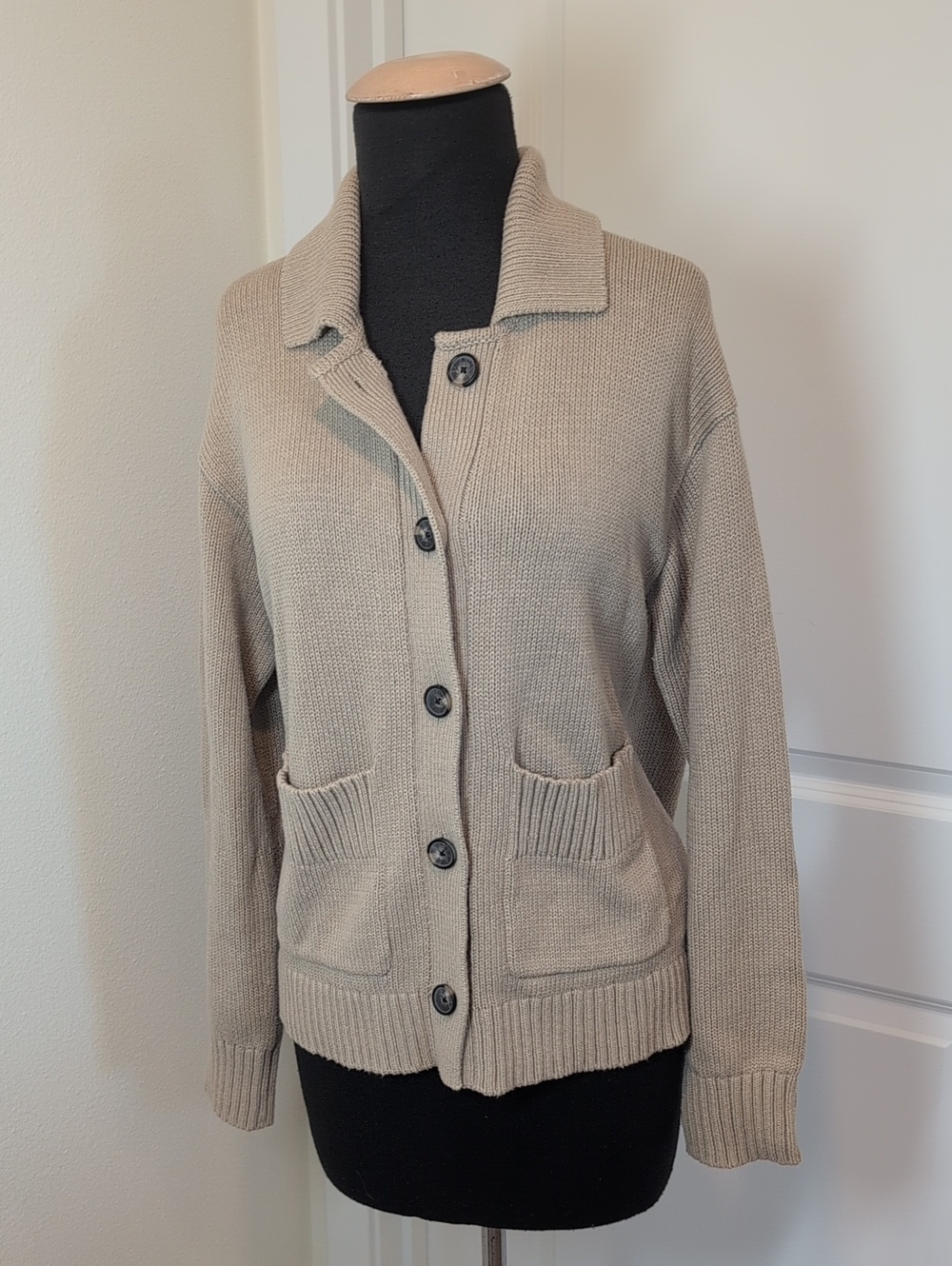 Everlane Taupe Button-Front Cardigan